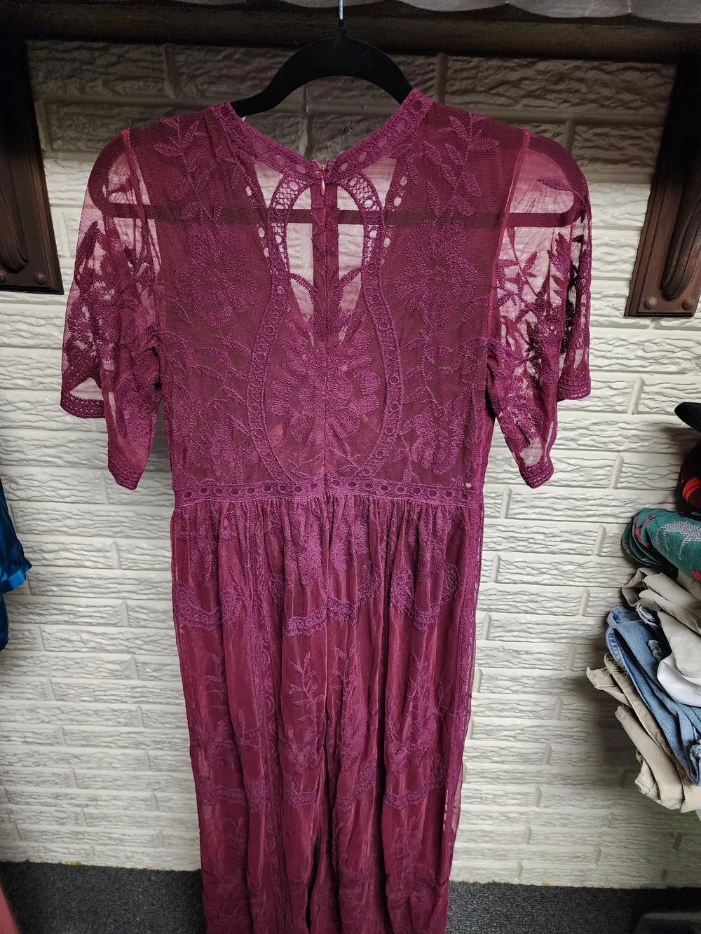 Alter'd State Women's Lace V-Neck Maxi Dress in Wine